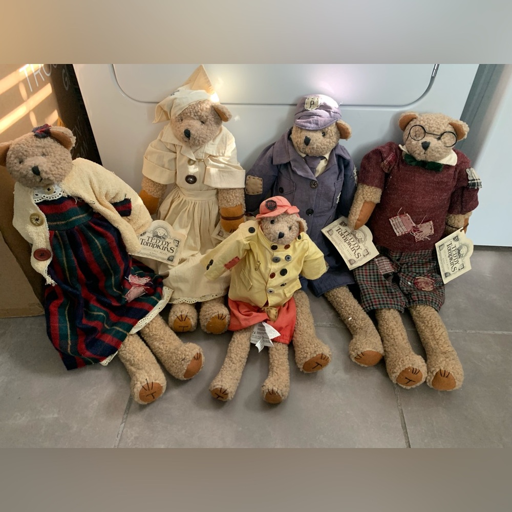 Vintage collectible Teddy Tompkins Bears Set  of 5 Sweet Enesco 1990's